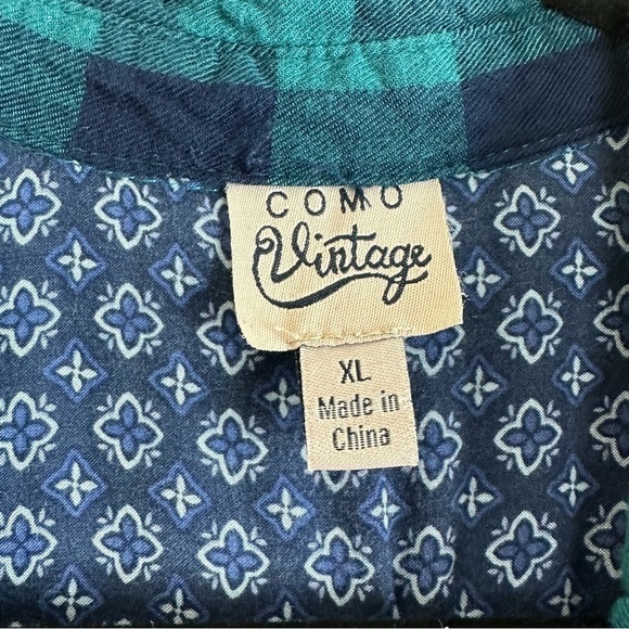 Coming vintage gingham plad bandana hankerchief style button down shirt XL - Picture 3 of 5